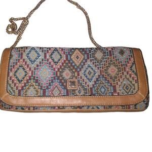 VTG LIz Claiborne Tapestry Baguette Clutch purse with removable chain handle
